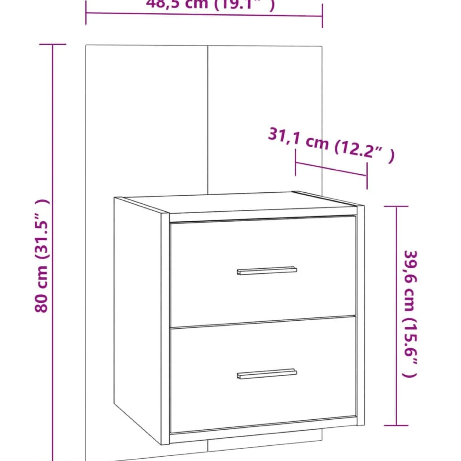 Szafka Nocna Stolik Komoda Brązowa Wisząca Do Sypialni 48,5x32,5x80 cm