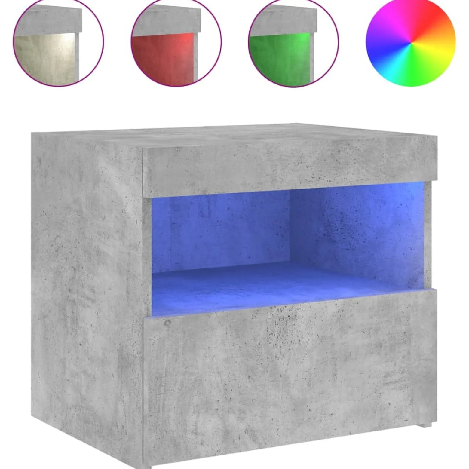 Szafka Nocna Stolik Komoda Szara z LED Do Sypialni 50x40x45 cm