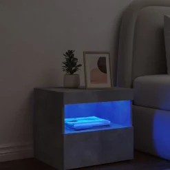 Szafka Nocna Stolik Komoda Szara z LED Do Sypialni 50x40x45 cm
