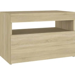 Szafka Nocna Stolik Komoda Szara z LED Do Sypialni 60x35x40 cm