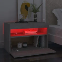 Szafka Nocna Stolik Komoda Szara z LED Do Sypialni 60x35x40 cm
