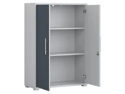 Szafka Office Lux 79 cm dwudrzwiowa na klucz jasny szary/grafit szkło