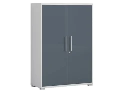 Szafka Office Lux 79 cm dwudrzwiowa na klucz jasny szary/grafit szkło