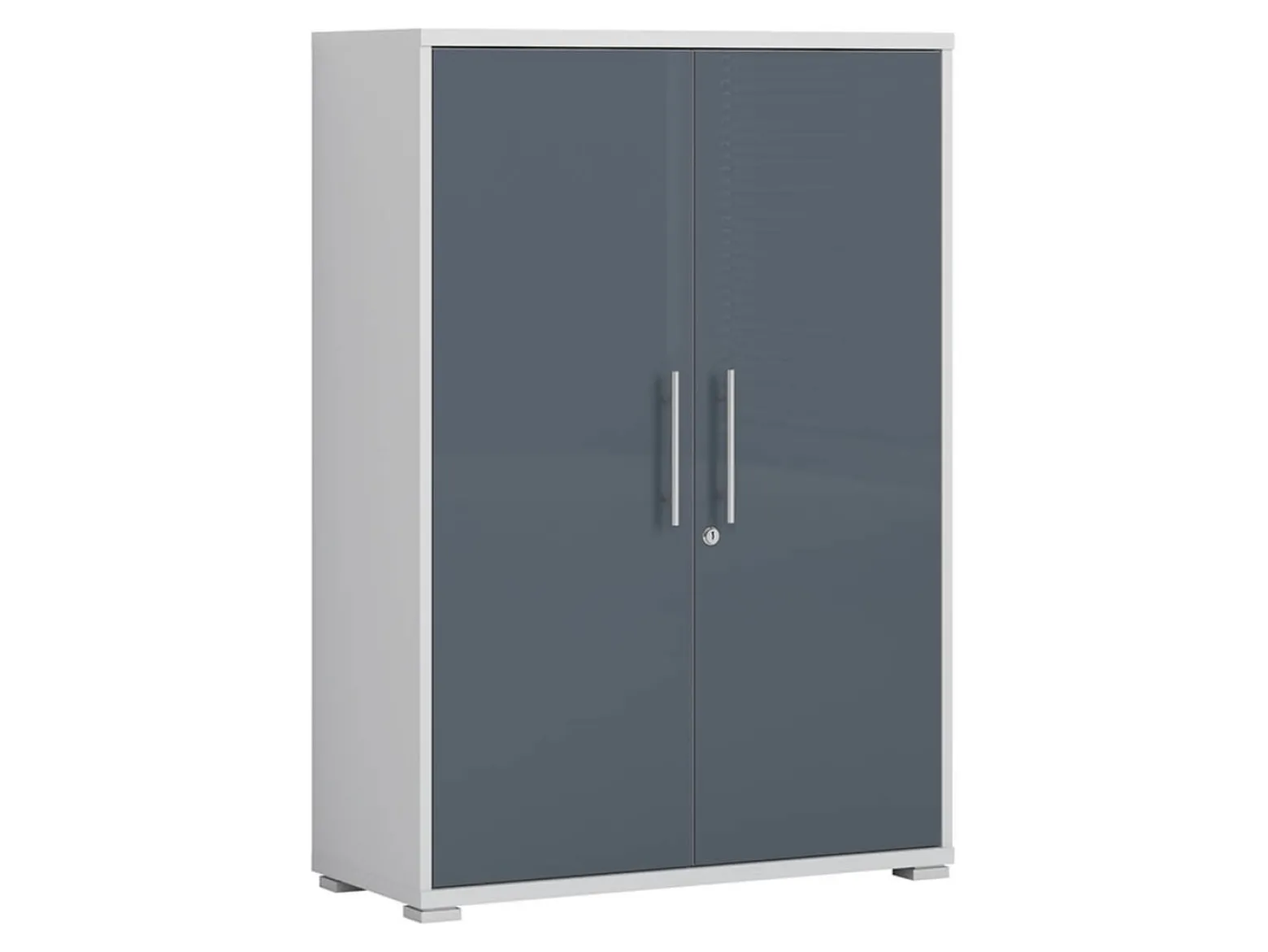 Szafka Office Lux 79 cm dwudrzwiowa na klucz jasny szary/grafit szkło
