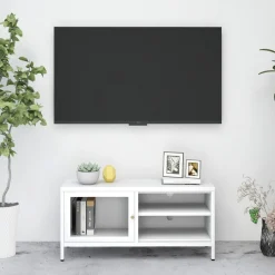 Szafka Pod Telewizor Biała Półka Szafka RTV Stalowa 90x30x44 cm