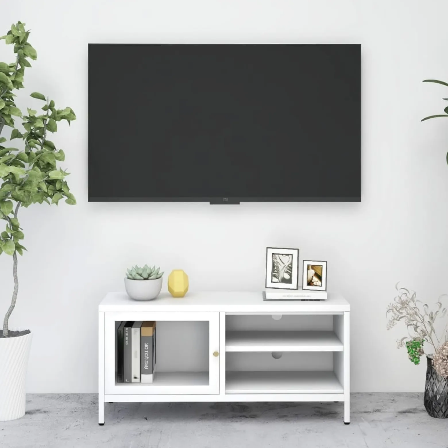 Szafka Pod Telewizor Biała Półka Szafka RTV Stalowa 90x30x44 cm