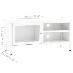Szafka Pod Telewizor Biała Półka Szafka RTV Stalowa 90x30x44 cm