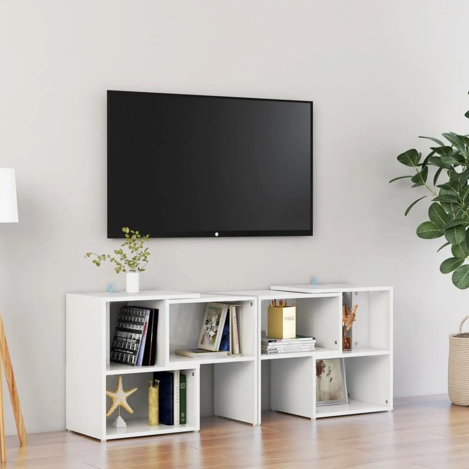 Szafka Pod Telewizor Biały Połysk Stolik Półka Szafka RTV 104x30x52 cm
