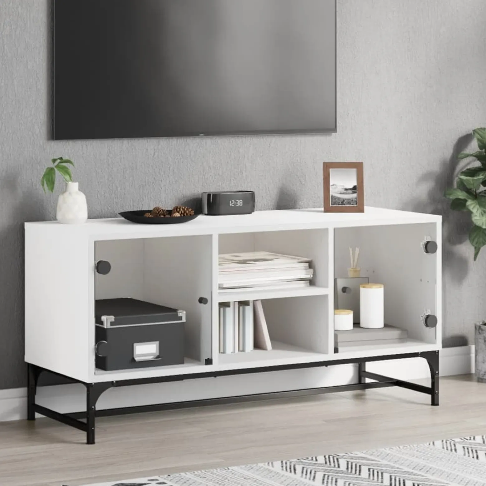 Szafka Pod Telewizor Biały Stolik Półka Szafka RTV 102x37x50 cm