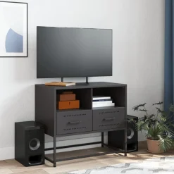 Szafka Pod Telewizor Czarna Półka Szafka RTV Stalowa 68x39x60.5 cm