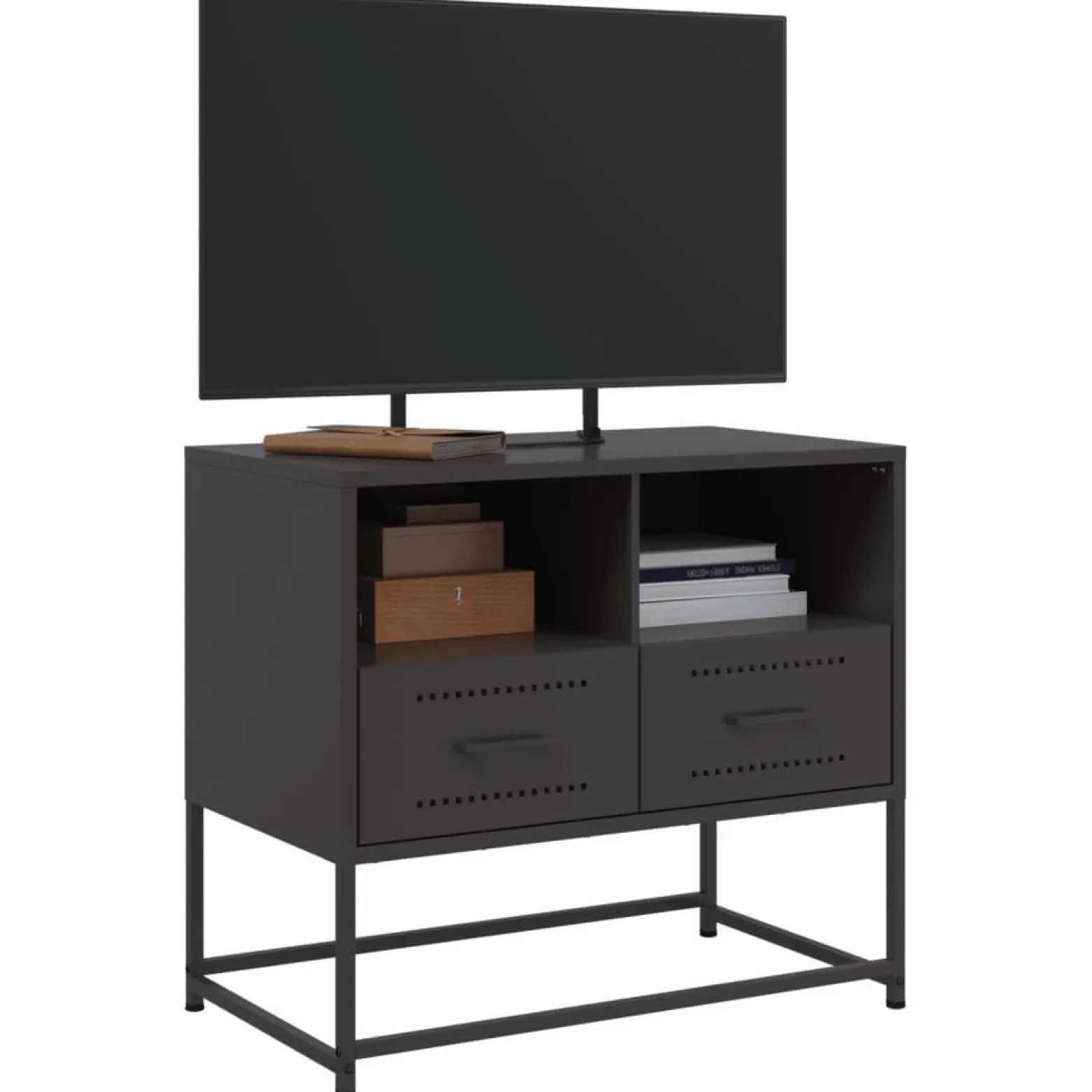 Szafka Pod Telewizor Czarna Półka Szafka RTV Stalowa 68x39x60.5 cm