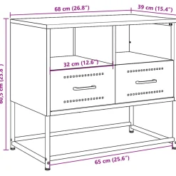Szafka Pod Telewizor Czarna Półka Szafka RTV Stalowa 68x39x60.5 cm