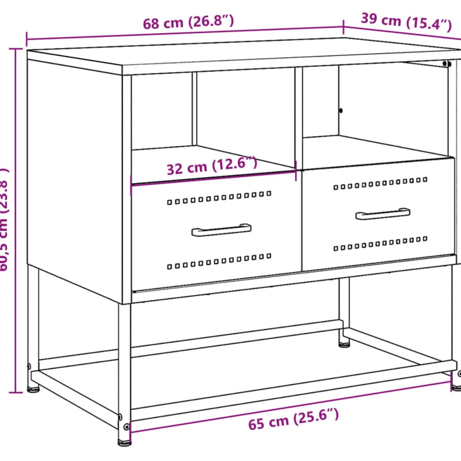 Szafka Pod Telewizor Czarna Półka Szafka RTV Stalowa 68x39x60.5 cm