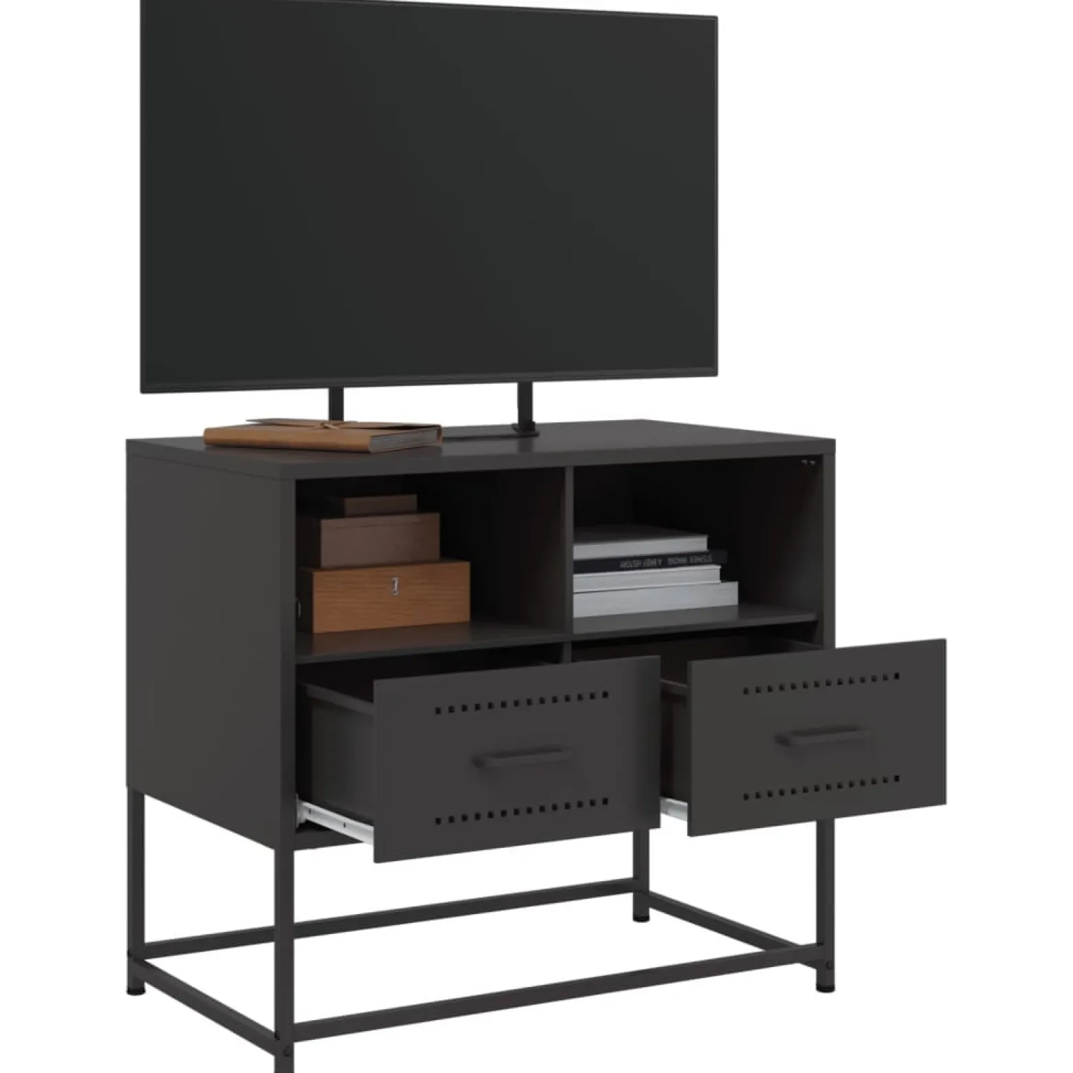 Szafka Pod Telewizor Czarna Półka Szafka RTV Stalowa 68x39x60.5 cm