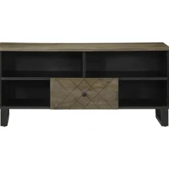 Szafka pod telewizor czarna 100x33x46 cm lite drewno mango