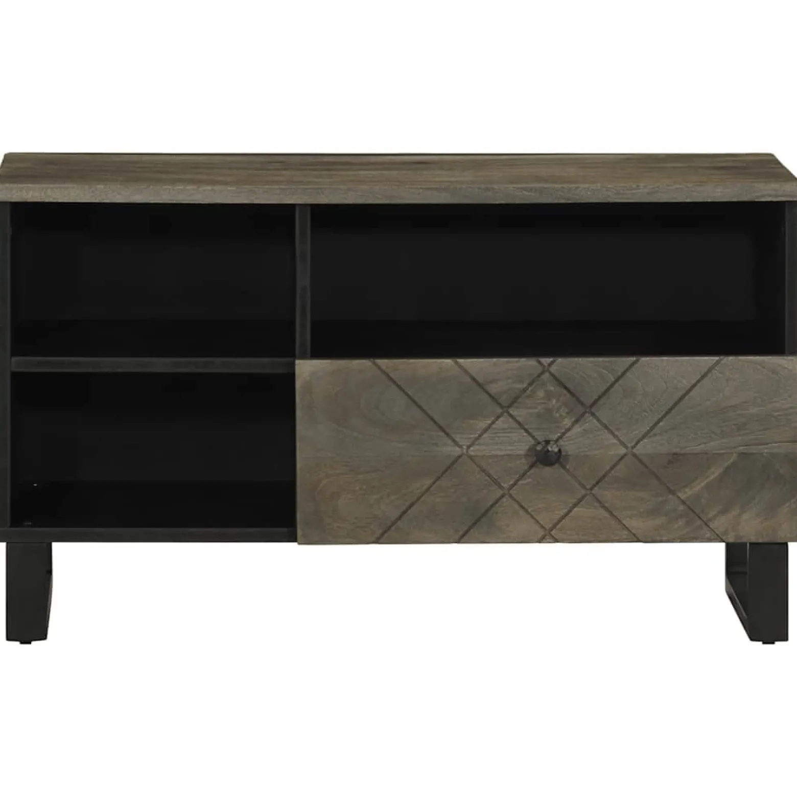 Szafka pod telewizor czarna 80x33x46 cm lite drewno mango