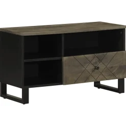 Szafka pod telewizor czarna 80x33x46 cm lite drewno mango