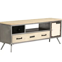 Szafka pod telewizor lite drewno mango i stal 120x30x45 cm