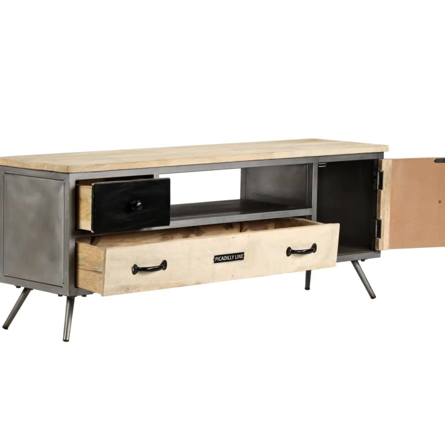 Szafka pod telewizor lite drewno mango i stal 120x30x45 cm