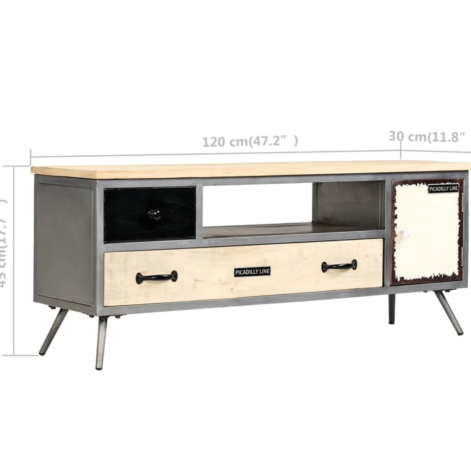 Szafka pod telewizor lite drewno mango i stal 120x30x45 cm