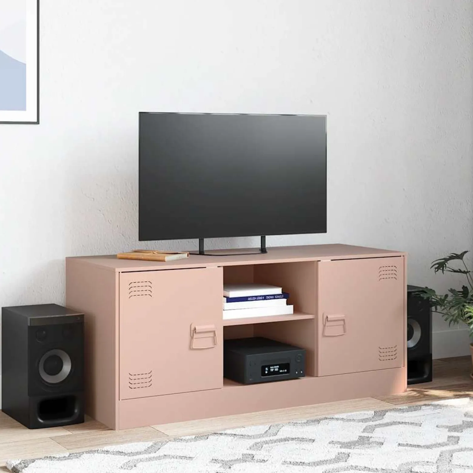 Szafka Pod Telewizor Różowa Półka Szafka RTV Stalowa 99x39x44 cm