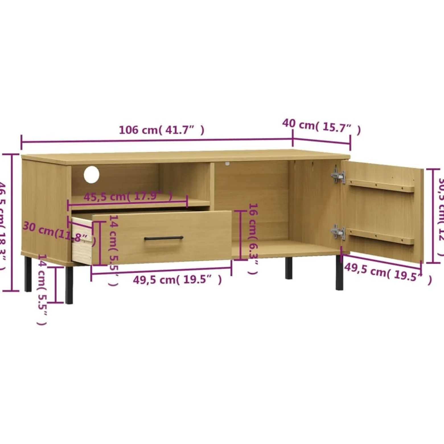 Szafka pod Telewizor Rtv Brąz Mat Szuflady Drzwiczki 106x40x46,5cm