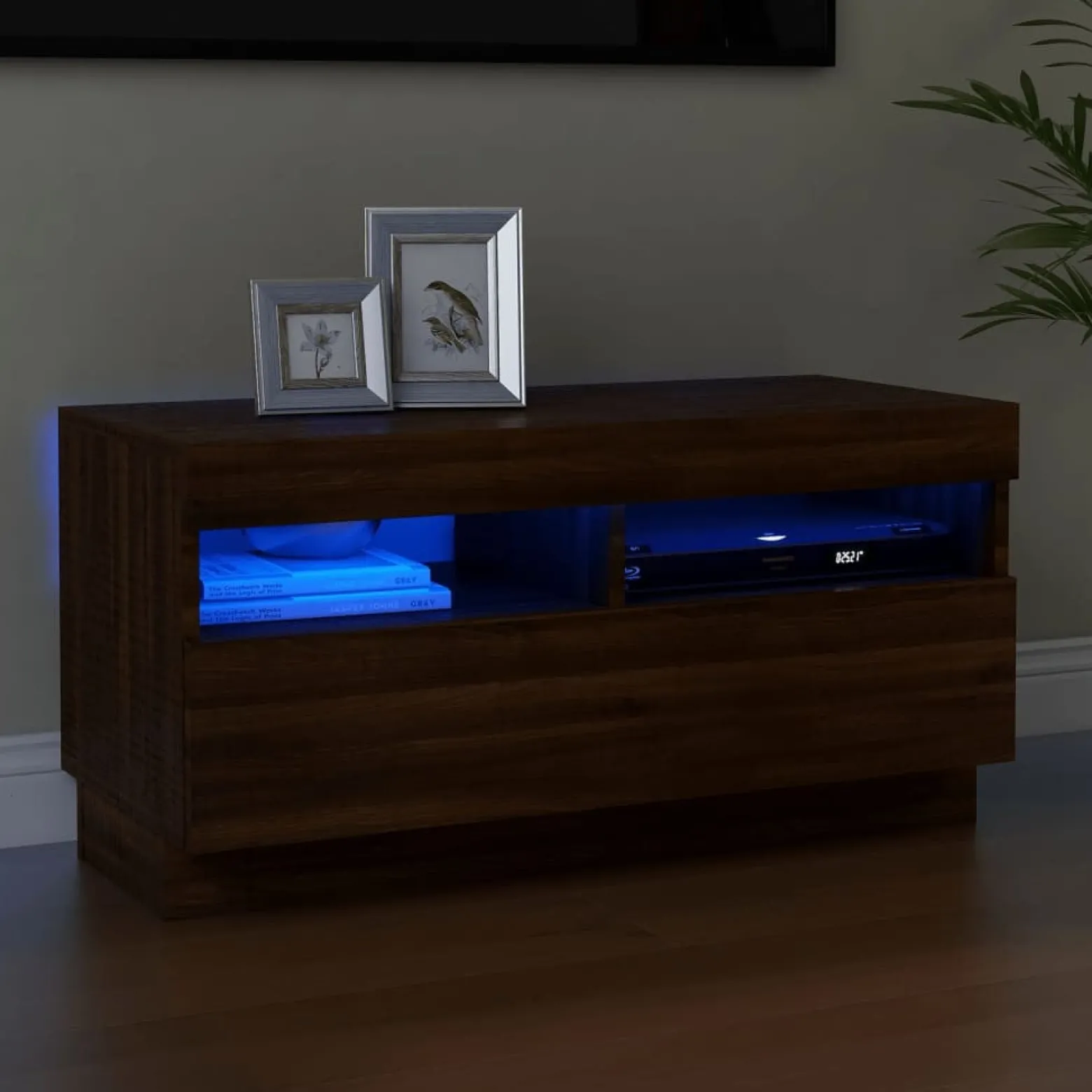 Szafka Pod Telewizor Stolik Półka Szafka RTV Brązowa LED 80x35x40 cm