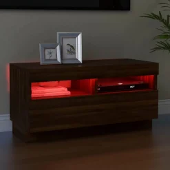 Szafka Pod Telewizor Stolik Półka Szafka RTV Brązowa LED 80x35x40 cm