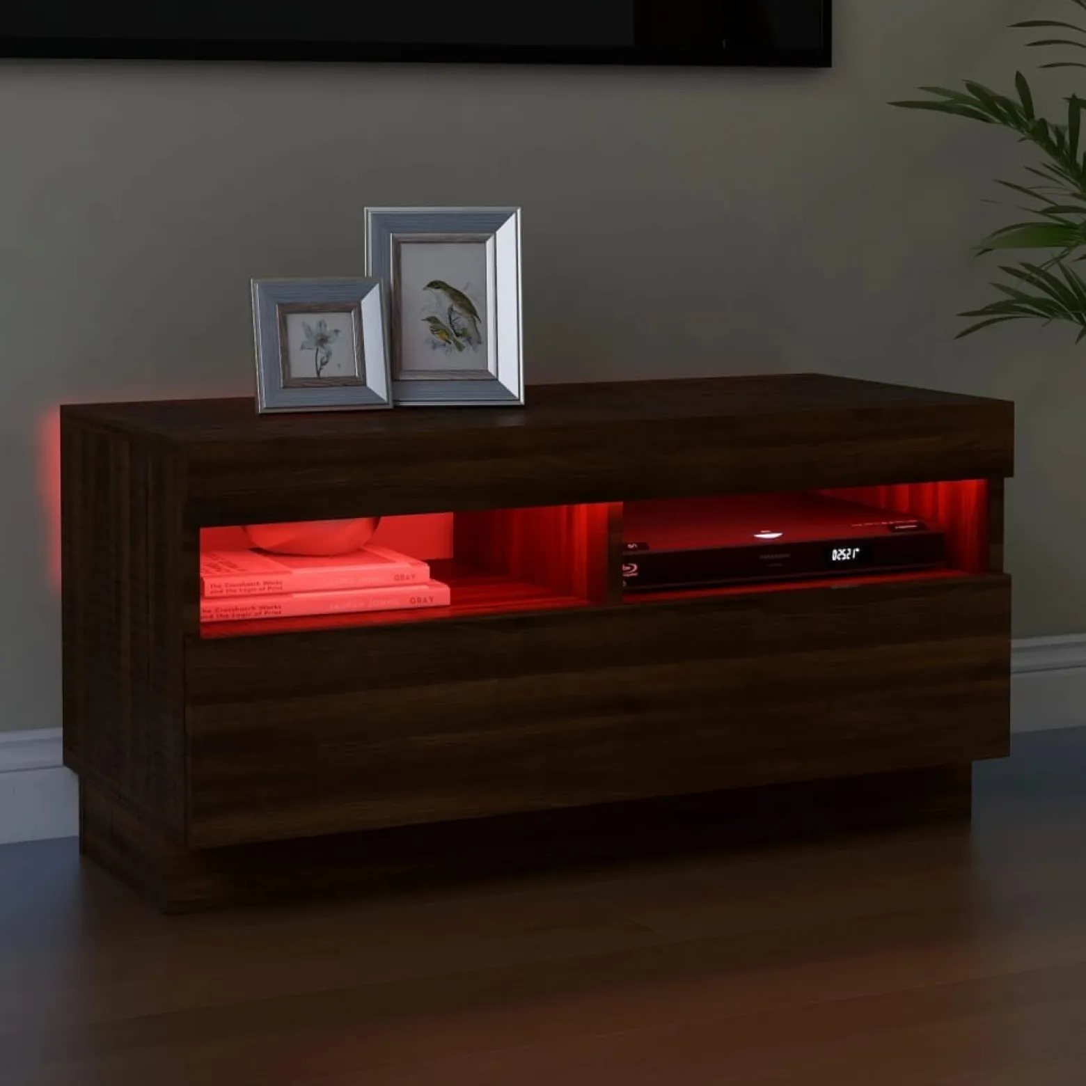 Szafka Pod Telewizor Stolik Półka Szafka RTV Brązowa LED 80x35x40 cm