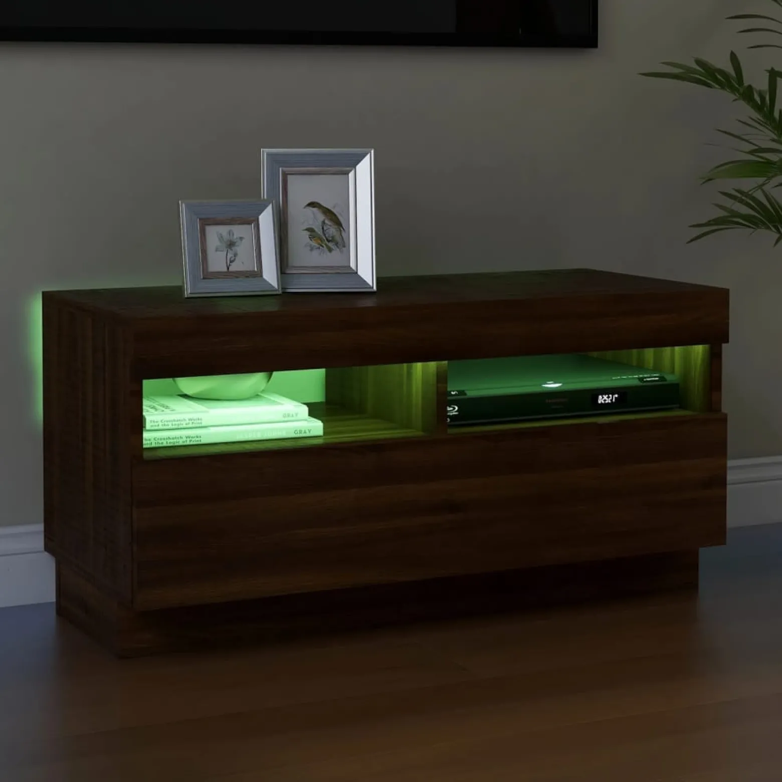 Szafka Pod Telewizor Stolik Półka Szafka RTV Brązowa LED 80x35x40 cm