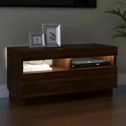 Szafka Pod Telewizor Stolik Półka Szafka RTV Brązowa LED 80x35x40 cm