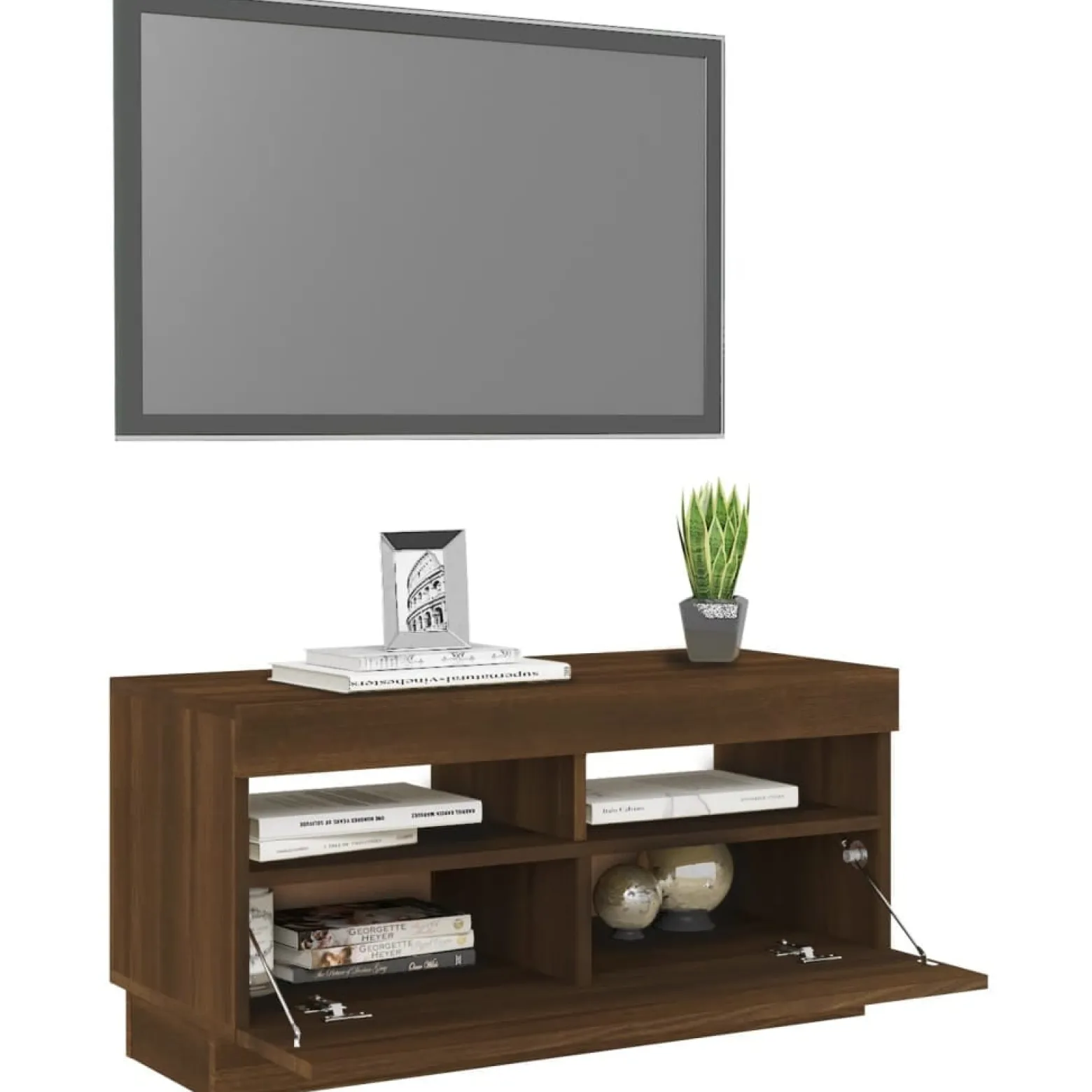 Szafka Pod Telewizor Stolik Półka Szafka RTV Brązowa LED 80x35x40 cm