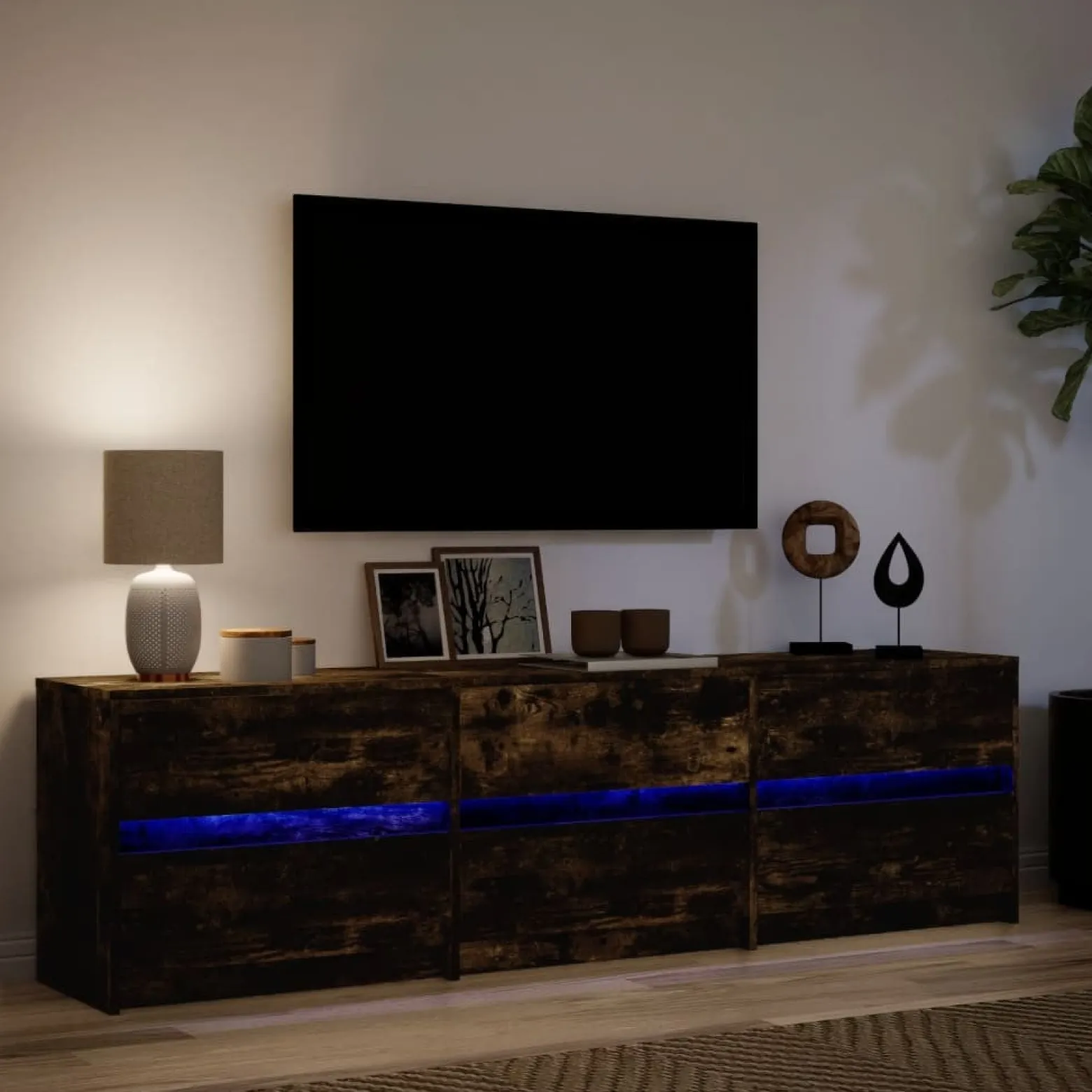 Szafka Pod Telewizor Stolik Półka Szafka RTV Brązowa LED 180x34x50 cm