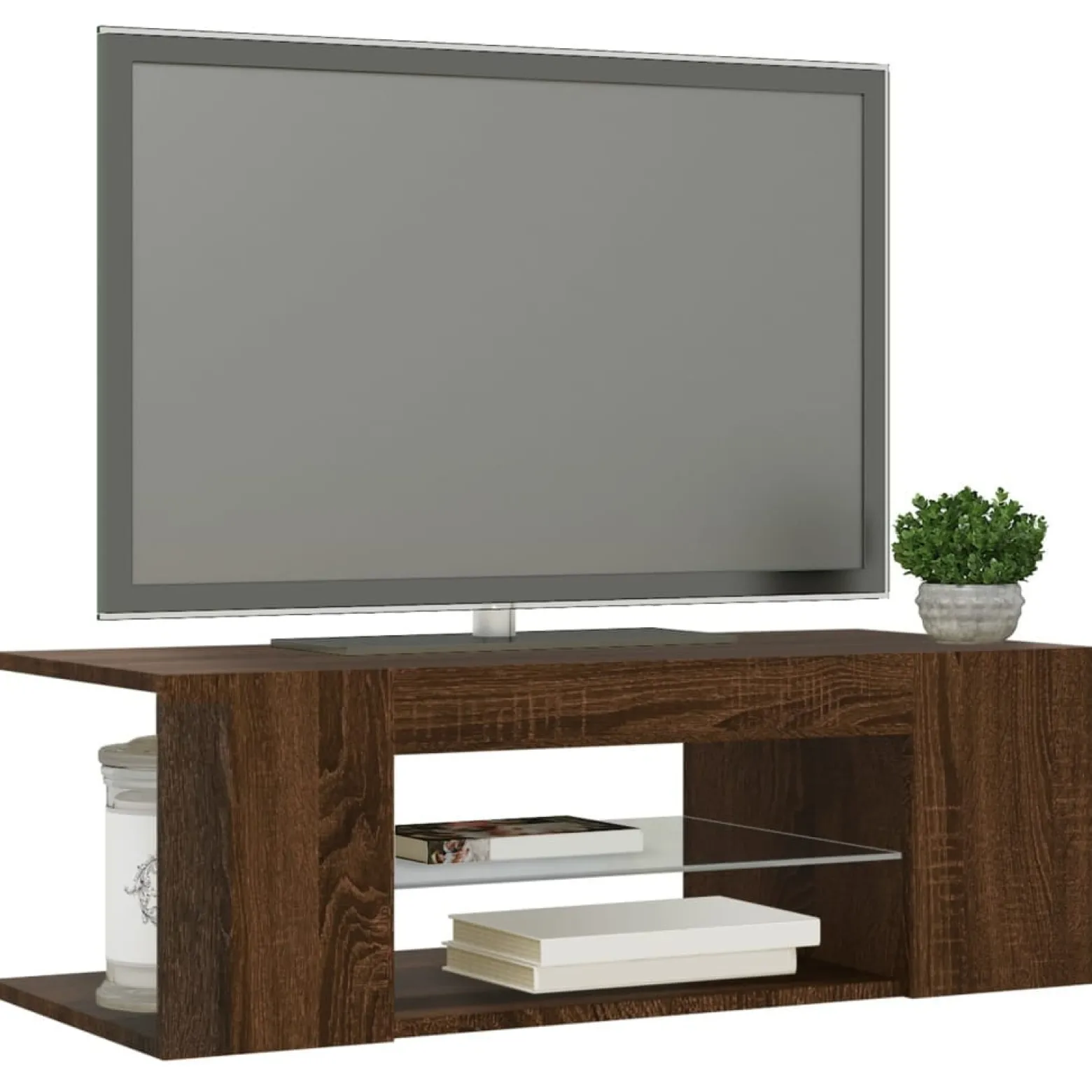 Szafka Pod Telewizor Stolik Półka Szafka RTV Brązowa LED 90x39x30 cm