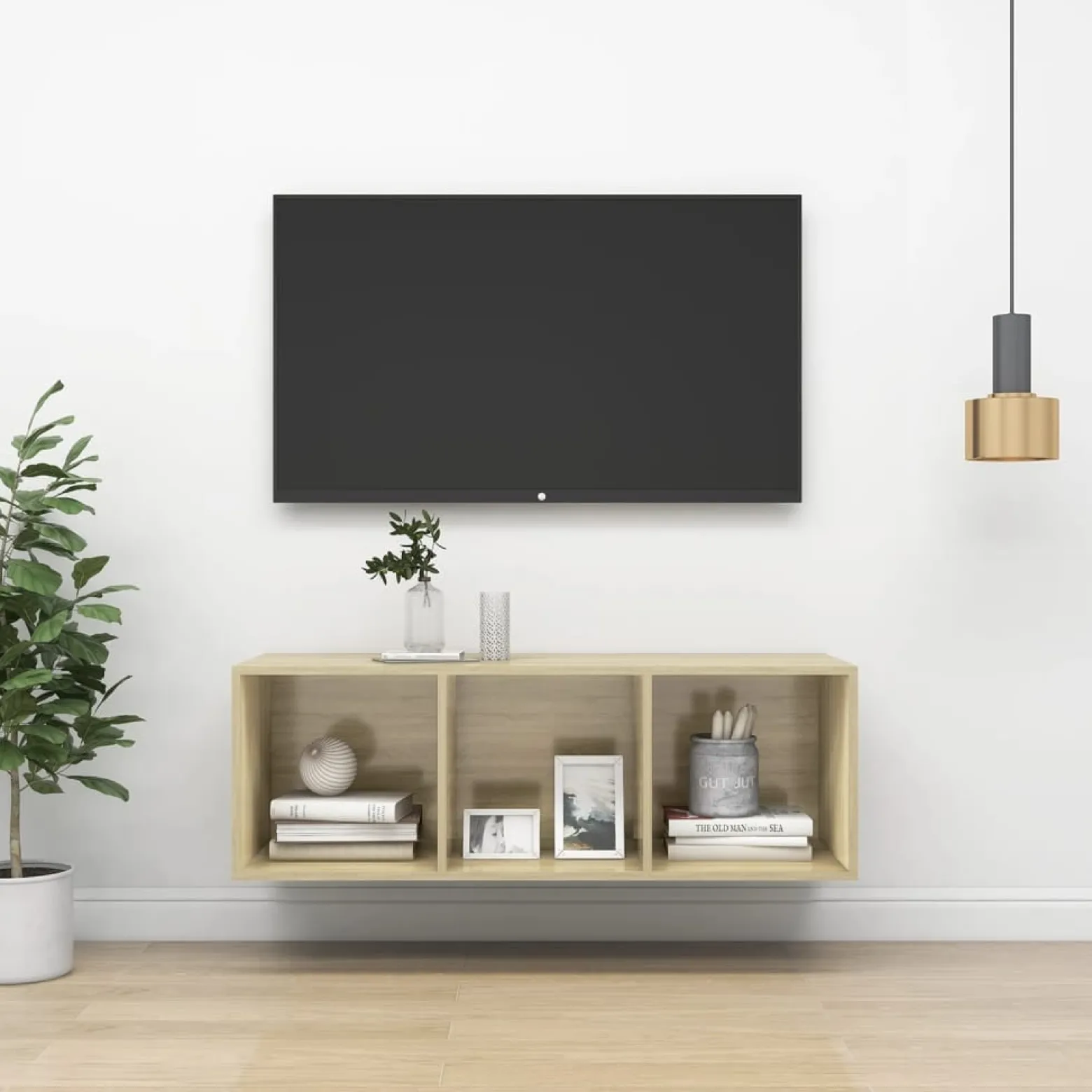 Szafka Pod Telewizor Wisząca Szafka RTV Stolik Półka Brązowa 37x37x107 cm