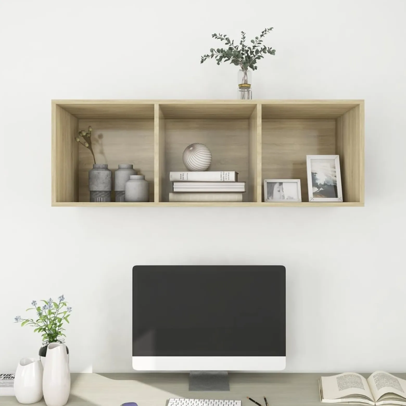 Szafka Pod Telewizor Wisząca Szafka RTV Stolik Półka Brązowa 37x37x107 cm