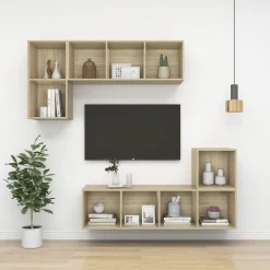 Szafka Pod Telewizor Wisząca Szafka RTV Stolik Półka Brązowa 37x37x107 cm
