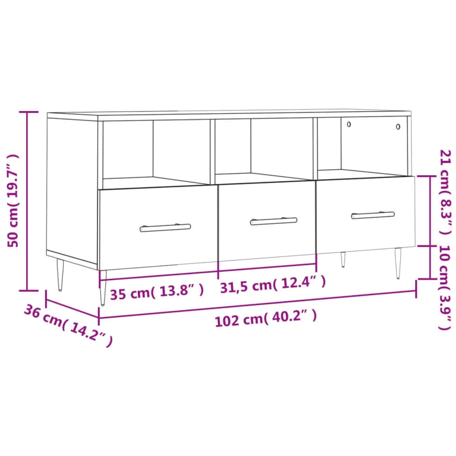 Szafka pod TV przydymiony dąb 102x36x50 cm
