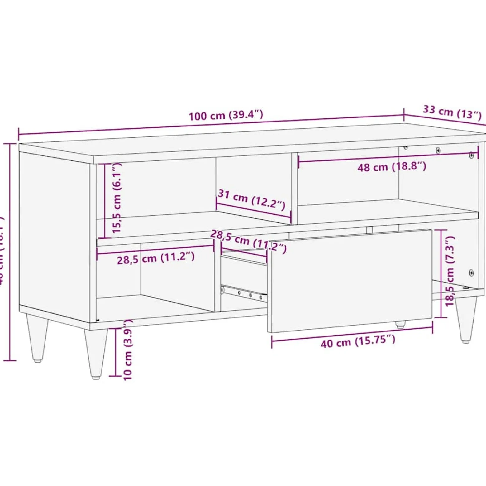 Szafka Pod TV Szafka Pod Telewizor RTV Drewniana Półka 100x33x46 cm