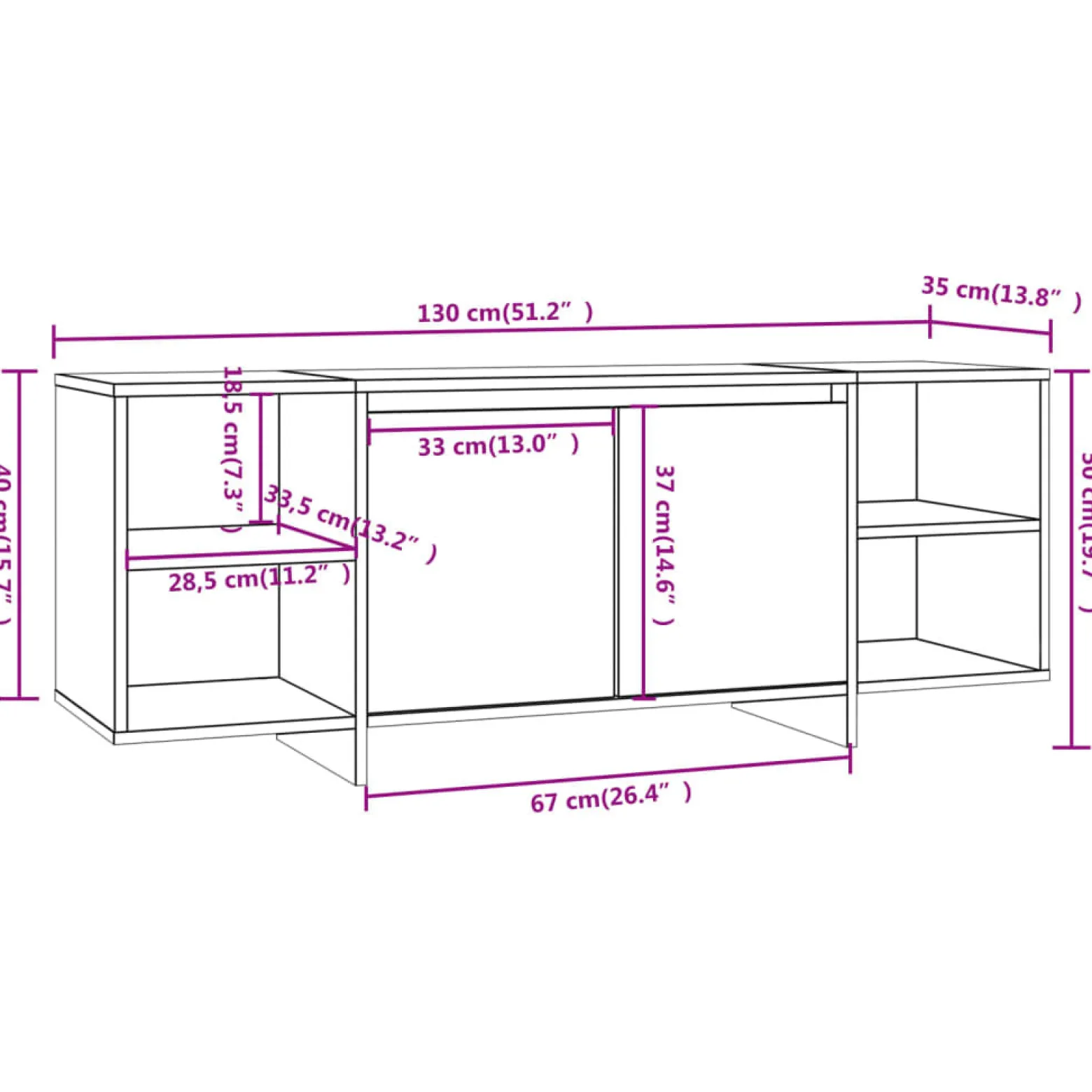 Szafka pod TV szarość betonu 130x35x50 cm