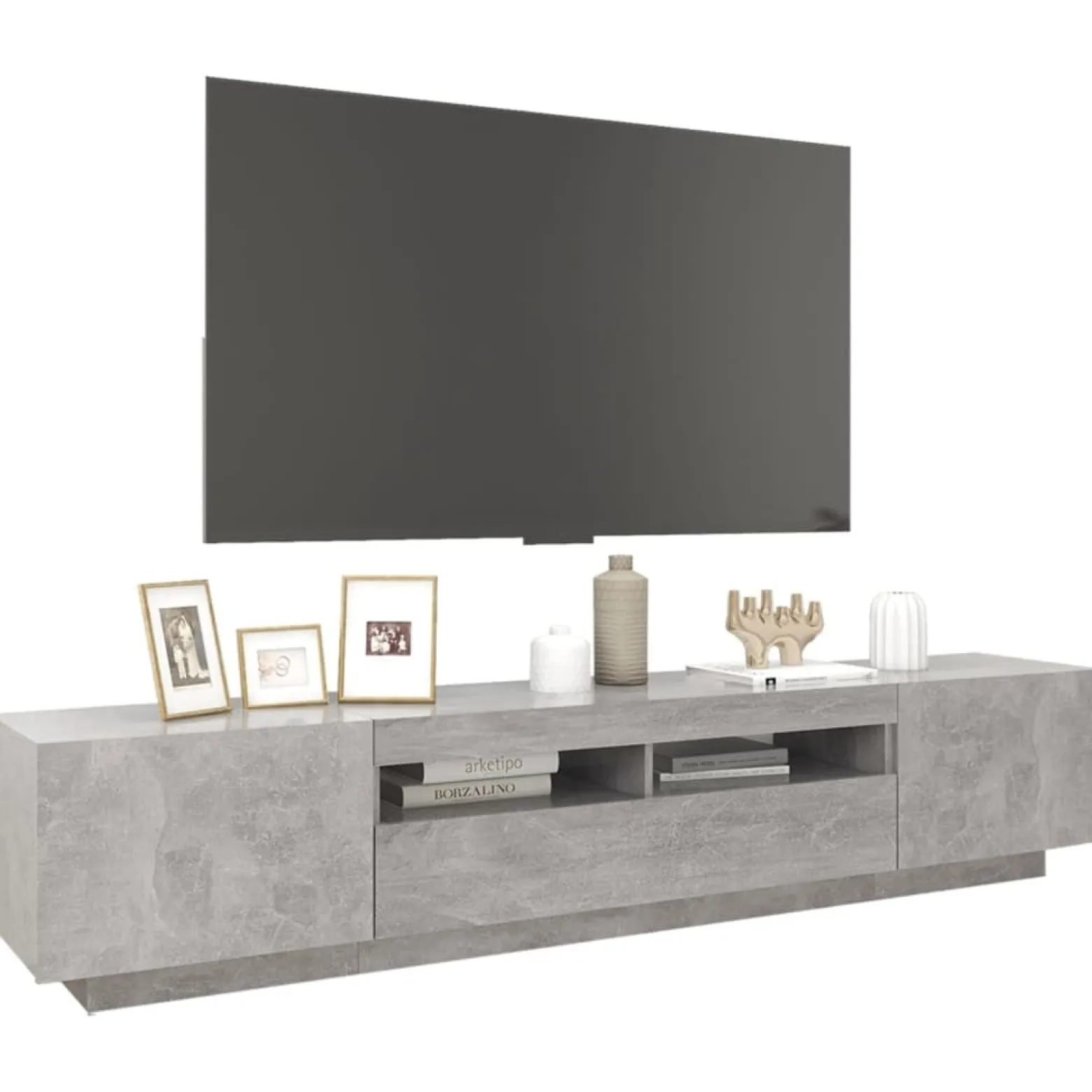Szafka pod TV z oświetleniem LED szarość betonu 200x35x40 cm