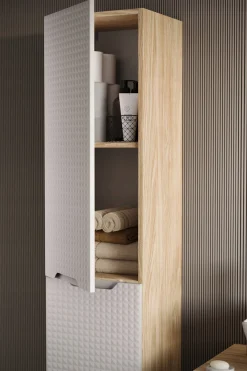 Szafka Pod Umywalkę 80 cm BEŻOWA DĄB Wisząca 2S MDF 3D LUXOR