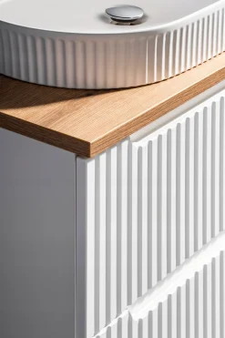Szafka Pod Umywalkę 60 cm BIAŁA BLAT DĄB RYFLE 2S NOVA WHITE