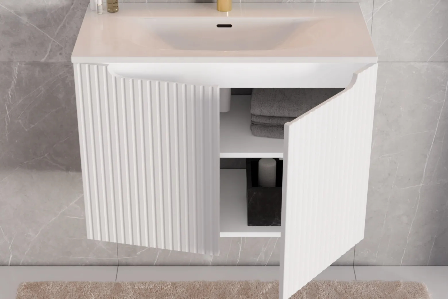 Szafka Pod Umywalkę 60 cm BIAŁA Wisząca RYFLE 2S NOVA WHITE
