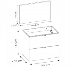 Szafka Pod Umywalkę 60 cm BLAT CZARNY WISZĄCA 2S NOVA OAK