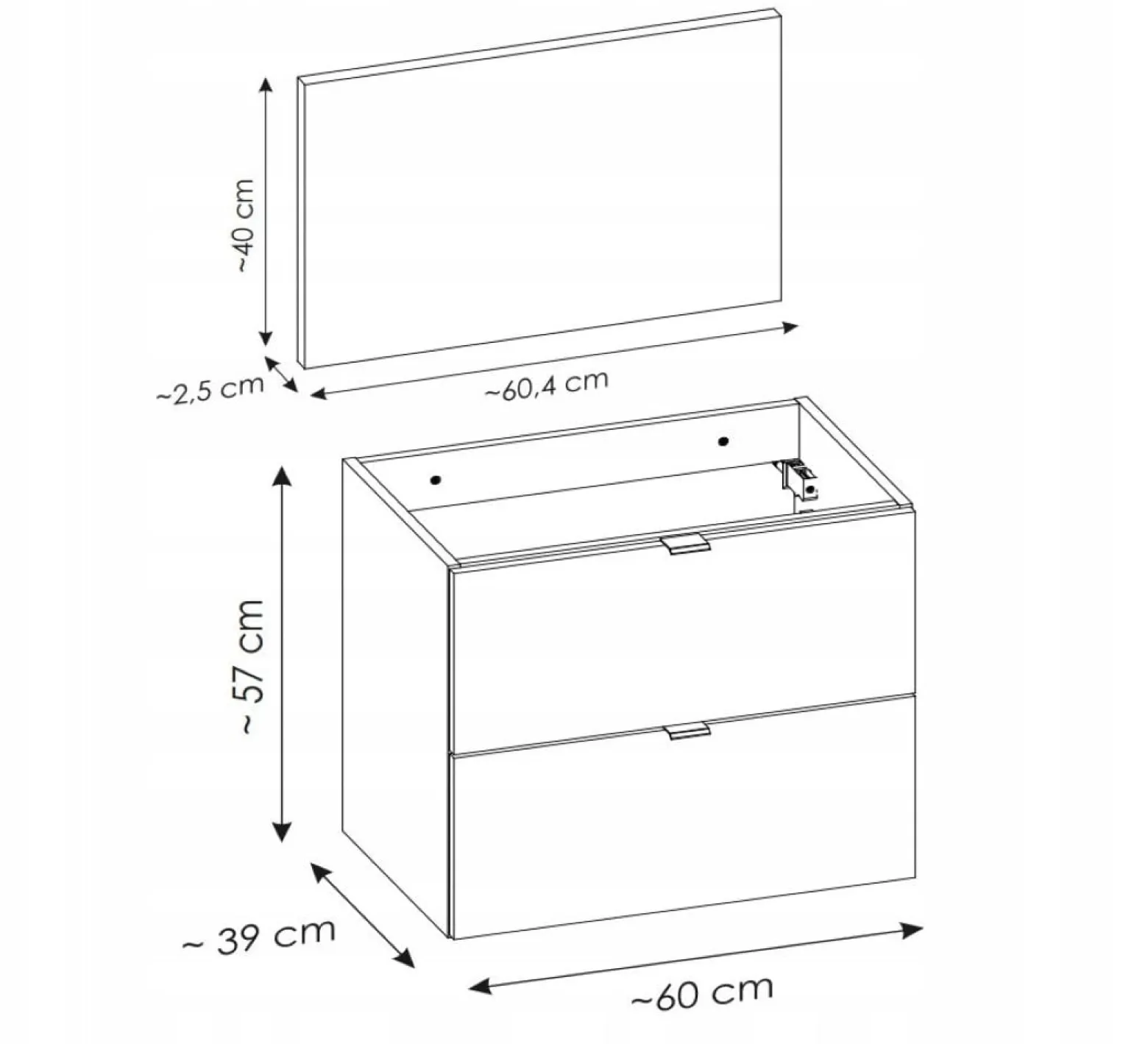 Szafka Pod Umywalkę 60 cm BLAT CZARNY WISZĄCA 2S NOVA OAK