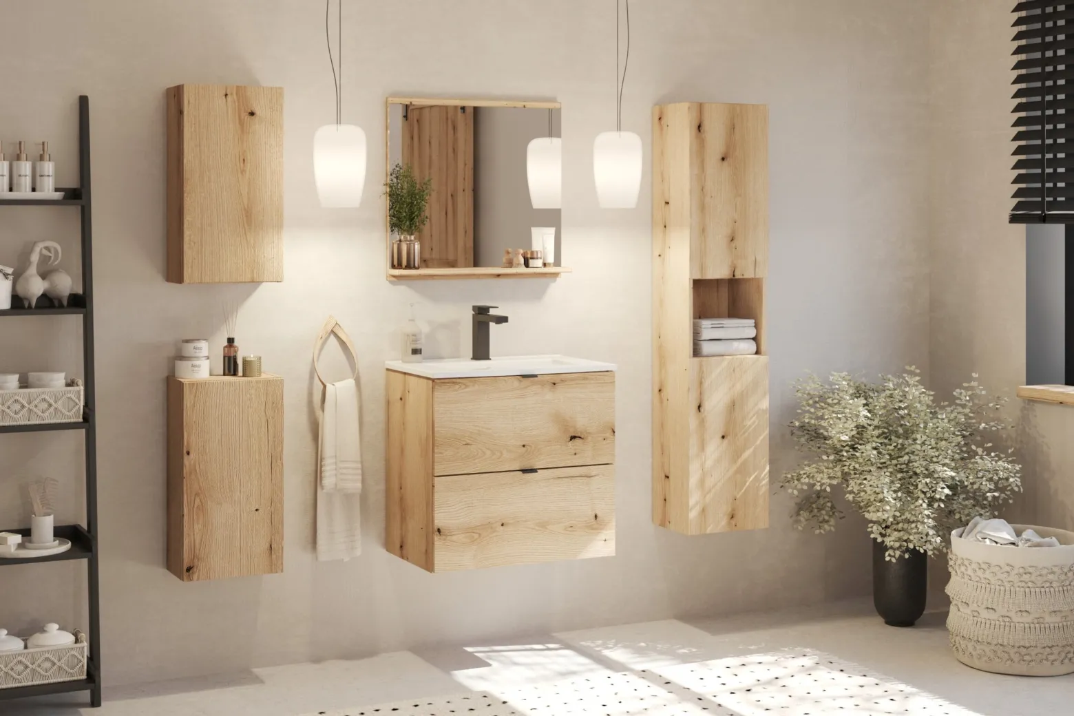 Szafka Pod Umywalkę 60 cm BLAT CZARNY WISZĄCA 2S NOVA OAK