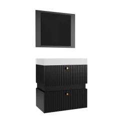 Szafka Pod Umywalkę 60Cm z lustrem Tiko 11 Czarny Mat/Złote