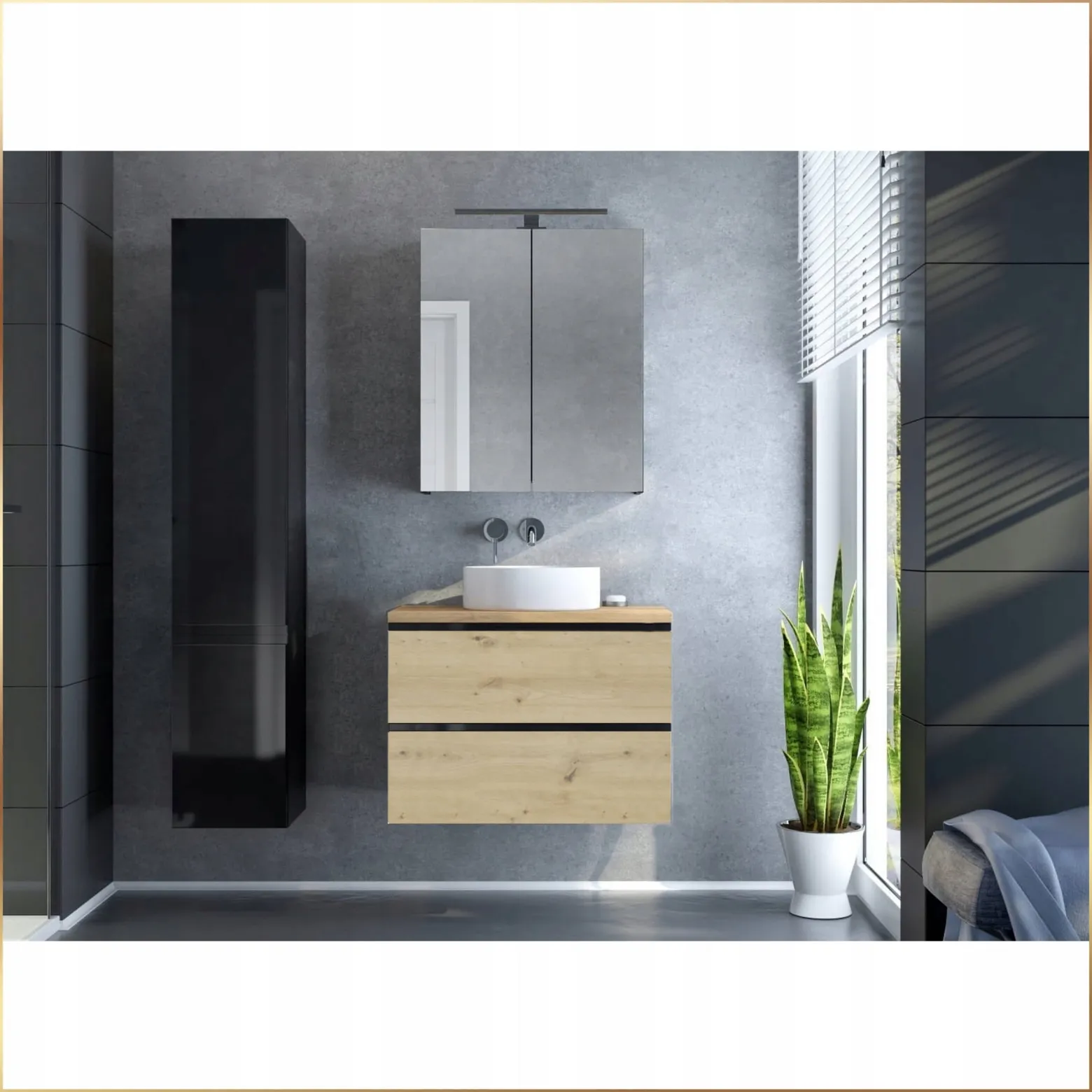 Szafka pod Umywalkę do Łazienki 80 x 50x46cm Wisząca Dąb Artisan/Czarny MDF