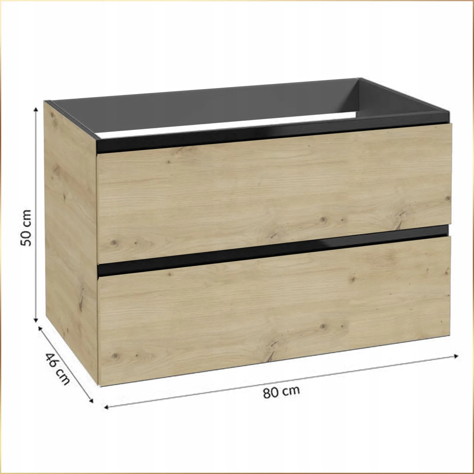 Szafka pod Umywalkę do Łazienki 80 x 50x46cm Wisząca Dąb Artisan/Czarny MDF